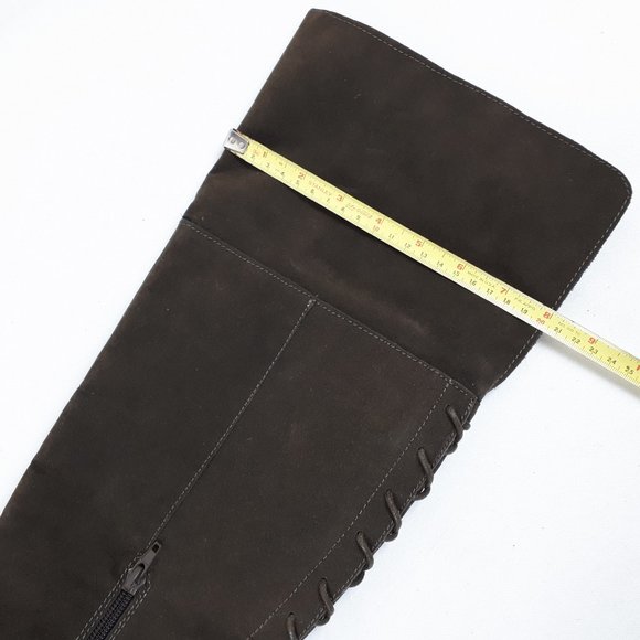 ShoeDazzle Brown Faux Suede Thigh-high Lace-up Boots - Picture 16 of 16